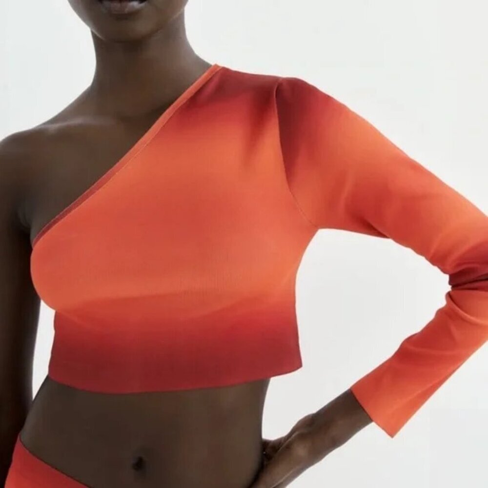 NWT New Zara Asymmetrical Orange Ombre Knit Top Size M